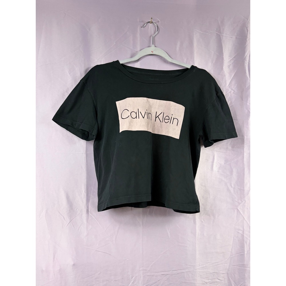 Calvin Klein Underwear Womens Black Graphic Logo Boxy Crop T-Shirt Size M
